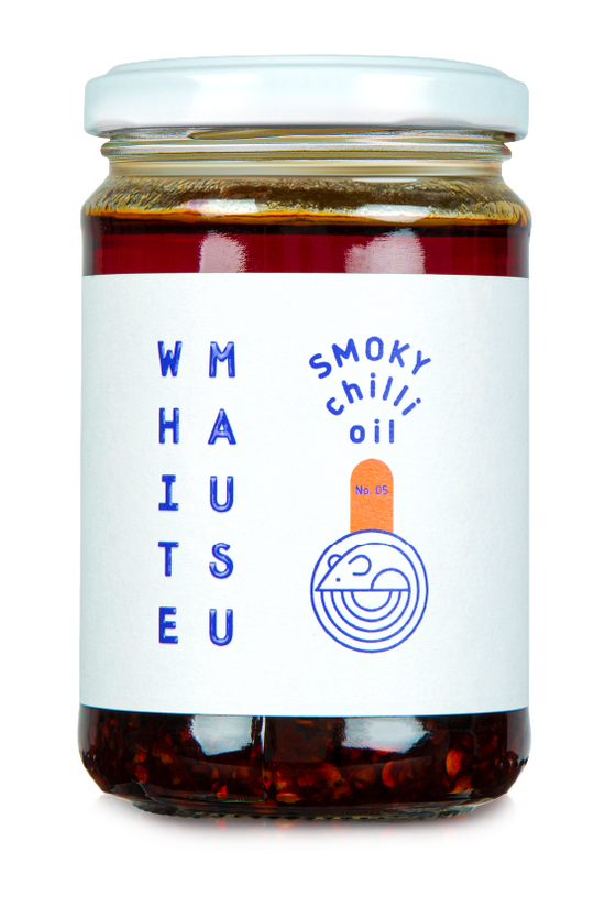 A jar of White Mausu Smoky Chilli Oil