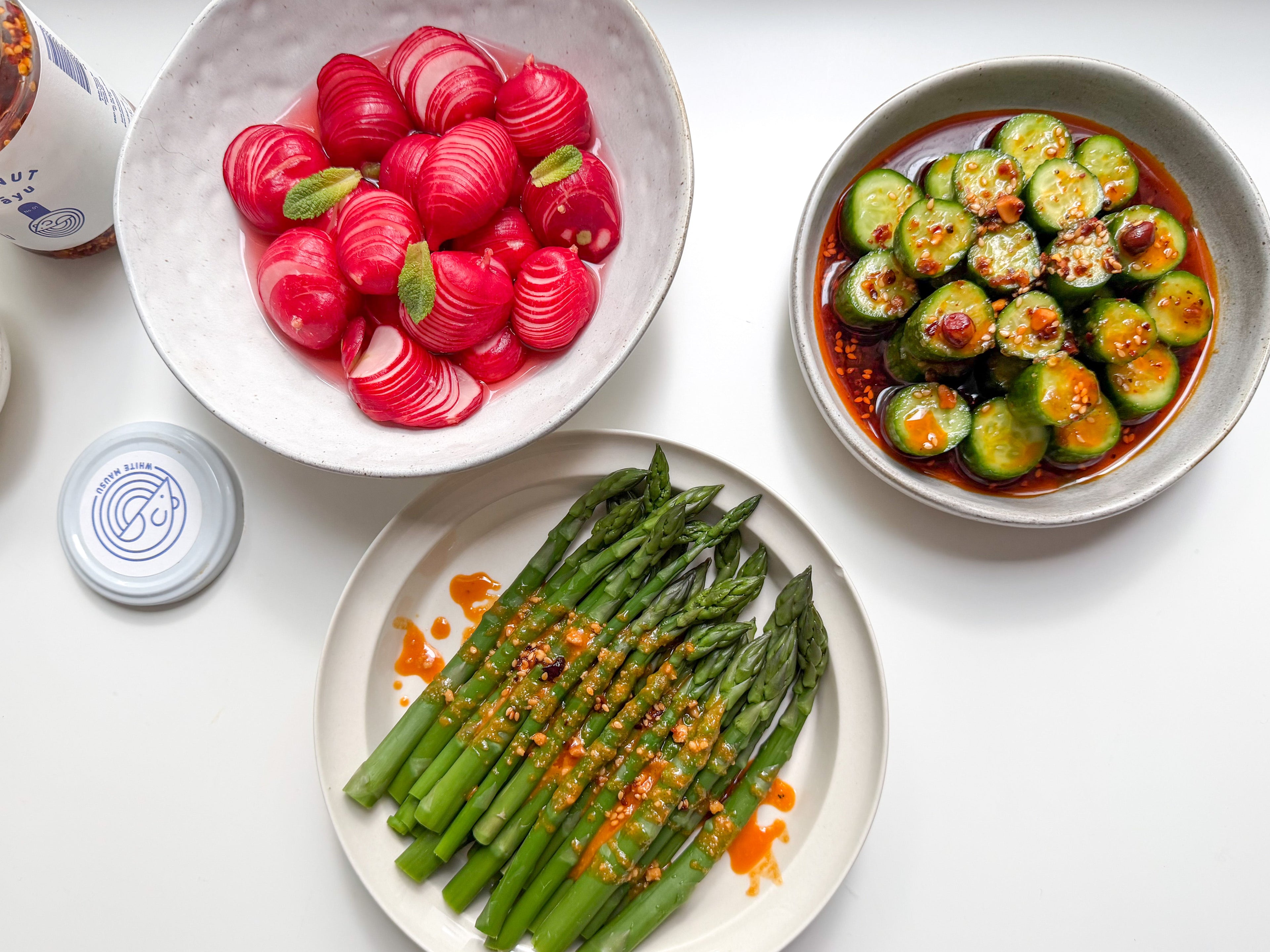 Spicy garlicky dressing and cucumber