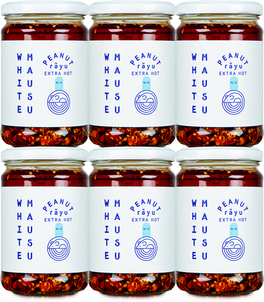 Six jars of White Mausu Extra Hot Peanut Rāyu